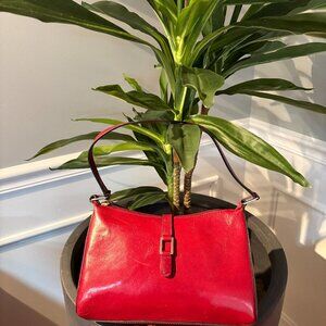 Red Italian Leather Bag – 10"x7" – Silver Snap & Zipper Closure – Good Condition